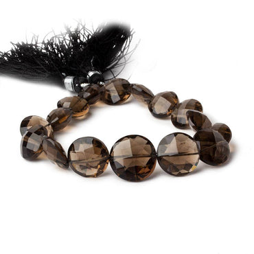 12.5-15.5mm Smoky Quartz Faceted Coin Beads 8 inch 16 pieces AAA (ONLINE ORDER ONLY)