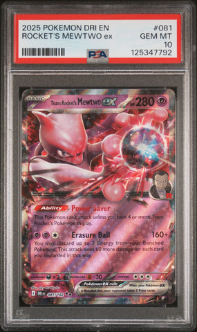 Graded 2025 PKM DRI EN Destined Rivals Team Rocket's Mewtwo Ex #081 Trading Card Game PSA 10 Gem Mint (ONLINE ORDER ONLY)