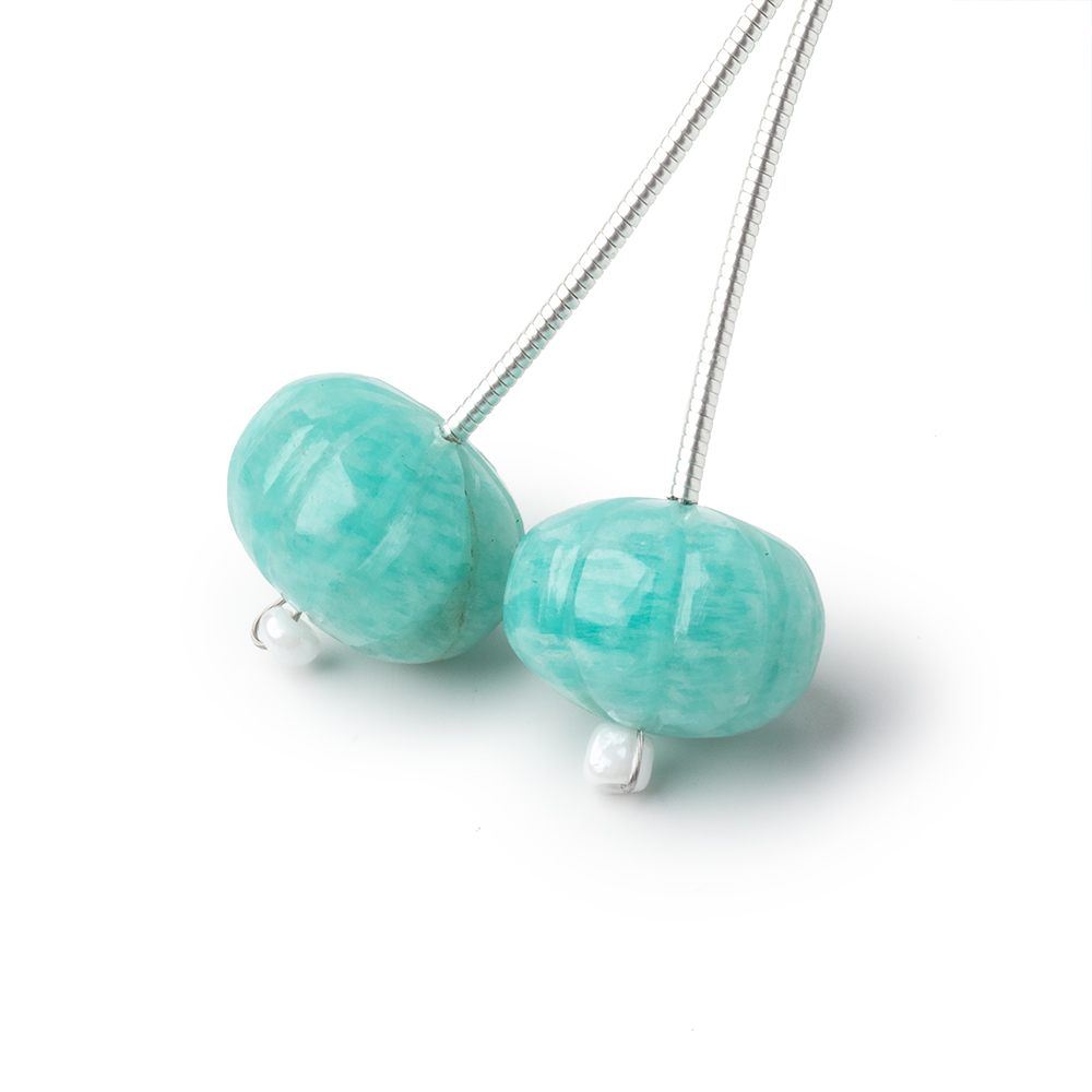 12.5mm Amazonite Carved Melon Focals Set of 2 Beads (ONLINE ORDER ONLY)