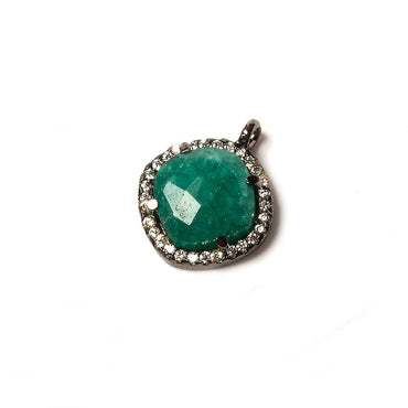 12.5mm Black Gold Bezel White CZ & Green Onyx Cushion Pendant 1pc (ONLINE ORDER ONLY)