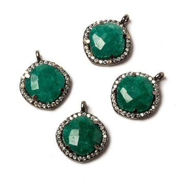 12.5mm Black Gold Bezel White CZ & Green Onyx Cushion Pendant 1pc (ONLINE ORDER ONLY)