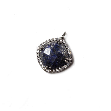 12.5mm Black Gold Bezel White CZ & Lapis Lazuli Cushion Pendant 1pc (ONLINE ORDER ONLY)
