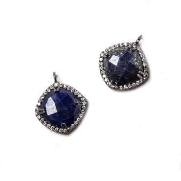 12.5mm Black Gold Bezel White CZ & Lapis Lazuli Cushion Pendant 1pc (ONLINE ORDER ONLY)