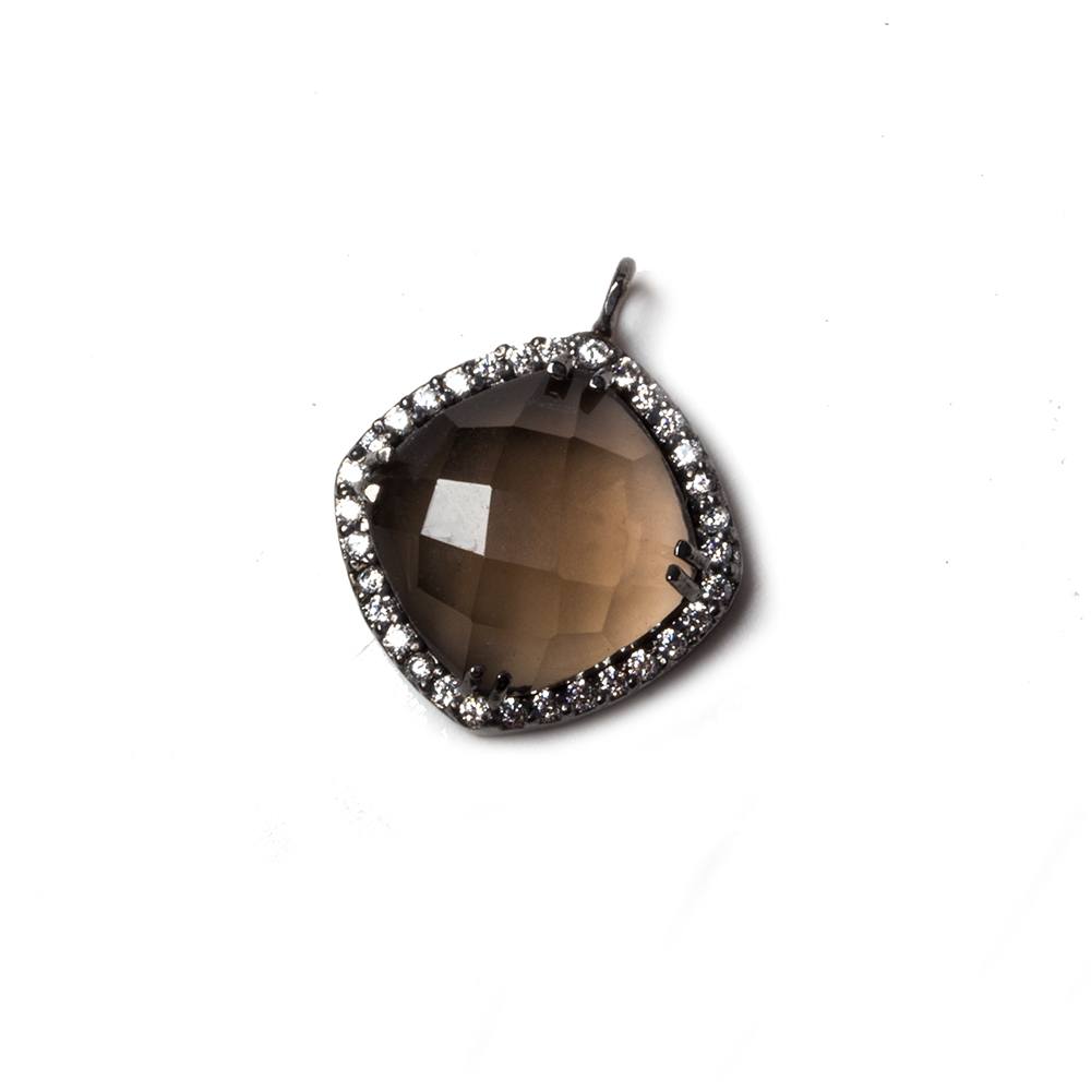 12.5mm Black Gold CZ Bezel Smoky Quartz Faceted Cushion Pendant 1 piece (ONLINE ORDER ONLY)