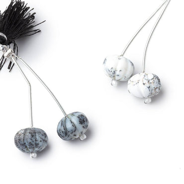 12.5mm Dendritic Opal Carved Melon Focals Set of 2 Beads (ONLINE ORDER ONLY)