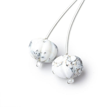 12.5mm Dendritic Opal Carved Melon Focals Set of 2 Beads (ONLINE ORDER ONLY)