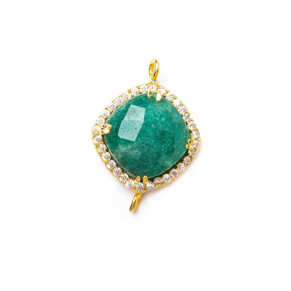 12.5mm Vermeil Bezel White CZ & Green Aventurine Cushion Connector 1 piece (ONLINE ORDER ONLY)
