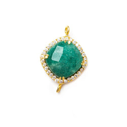 12.5mm Vermeil Bezel White CZ & Green Aventurine Cushion Connector 1 piece (ONLINE ORDER ONLY)