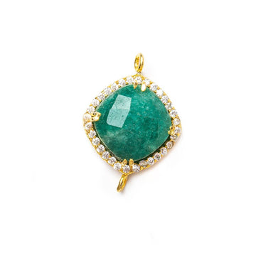 12.5mm Vermeil Bezel White CZ & Green Aventurine Cushion Connector 1 piece (ONLINE ORDER ONLY)