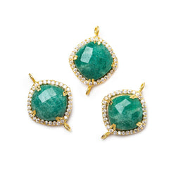 12.5mm Vermeil Bezel White CZ & Green Aventurine Cushion Connector 1 piece (ONLINE ORDER ONLY)