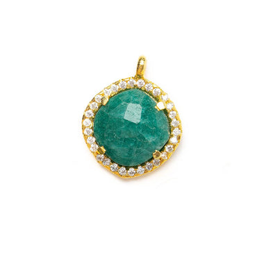 12.5mm Vermeil Bezel White CZ & Green Aventurine Cushion Pendant 1 piece (ONLINE ORDER ONLY)