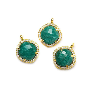 12.5mm Vermeil Bezel White CZ & Green Aventurine Cushion Pendant 1 piece (ONLINE ORDER ONLY)