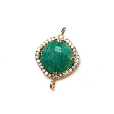 12.5mm Rose Gold Bezel White CZ & Green Aventurine Cushion Connector 1 piece (ONLINE ORDER ONLY)