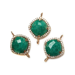 12.5mm Rose Gold Bezel White CZ & Green Aventurine Cushion Connector 1 piece (ONLINE ORDER ONLY)