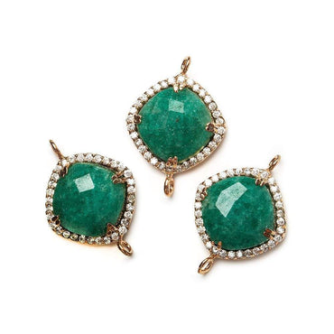 12.5mm Rose Gold Bezel White CZ & Green Aventurine Cushion Connector 1 piece (ONLINE ORDER ONLY)