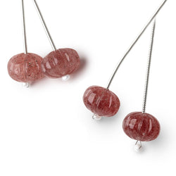 12.5mm Strawberry Quartz Carved Melon Focals Set of 2 Beads (ONLINE ORDER ONLY)