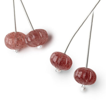 12.5mm Strawberry Quartz Carved Melon Focals Set of 2 Beads (ONLINE ORDER ONLY)