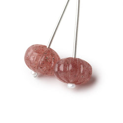 12.5mm Strawberry Quartz Carved Melon Focals Set of 2 Beads (ONLINE ORDER ONLY)