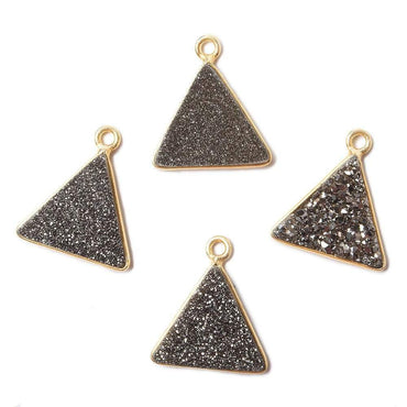 12.5mm Vermeil Bezel Metallic Platinum Drusy Triangle Pendant 1 piece (ONLINE ORDER ONLY)