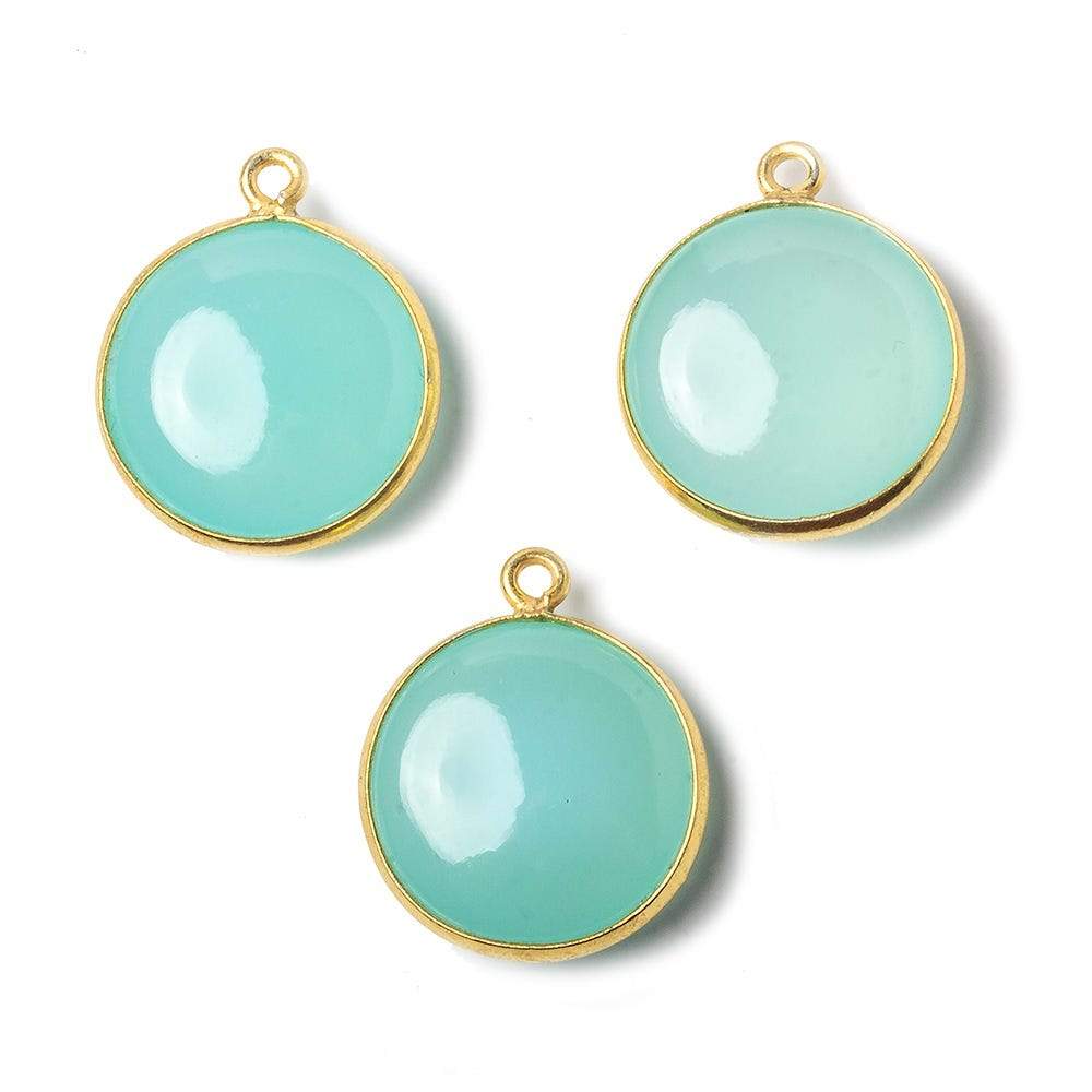 12.5mm Vermeil Bezel SeaBlue Chalcedony plain coin Pendant 1 focal bead (ONLINE ORDER ONLY)