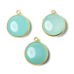 12.5mm Vermeil Bezel SeaBlue Chalcedony plain coin Pendant 1 focal bead (ONLINE ORDER ONLY)
