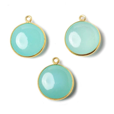 12.5mm Vermeil Bezel SeaBlue Chalcedony plain coin Pendant 1 focal bead (ONLINE ORDER ONLY)