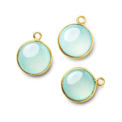 12.5mm Vermeil Bezel SeaBlue Chalcedony plain coin Pendant 1 focal bead (ONLINE ORDER ONLY)