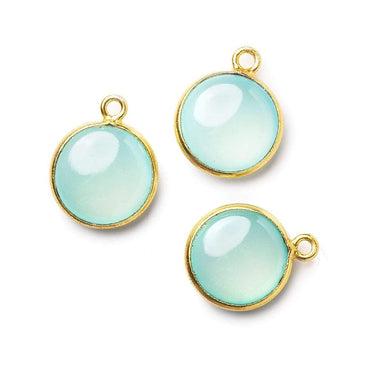 12.5mm Vermeil Bezel SeaBlue Chalcedony plain coin Pendant 1 focal bead (ONLINE ORDER ONLY)