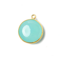 12.5mm Vermeil Bezel SeaBlue Chalcedony plain coin Pendant 1 focal bead (ONLINE ORDER ONLY)