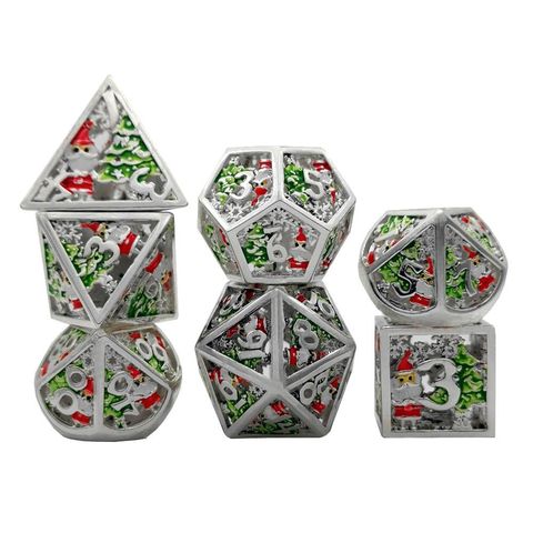 Metal Winter Holliday Santa 7-Dice Set (silver) (Online Only)