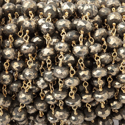 5.5mm Pyrite faceted rondelle Vermeil Chain by the foot 32 beads (ONLINE ORDER ONLY)