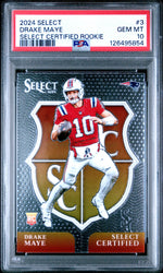 Graded 2024 Panini Select Drake Maye #3 Select Certified Rookie RC Football Card PSA 10 Gem Mint