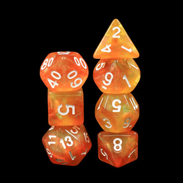 Walking the Sun Orange/Yellow Glitter 7-Dice Set by HendgaDice (Online Only)