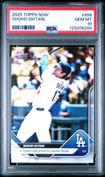 Graded 2025 Topps Now Shohei Ohtani #456 5th Straight Game with HR Ties Dodgers Record Baseball Card PSA 10 Gem Mint (ONLINE ORDER ONLY)