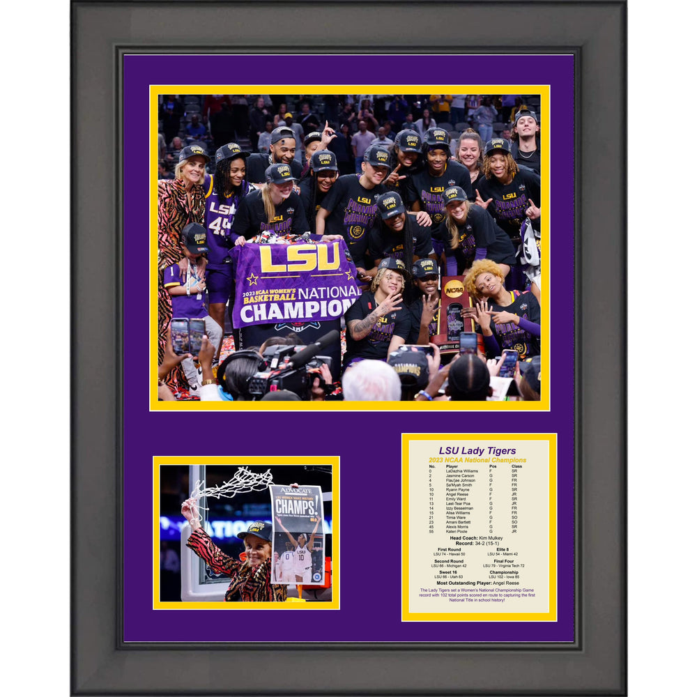 Framed LSU Lady Tigers 2023 Women's NCAA National Champions 11"x14" College Basketball Three Photo Collage (ONLINE ORDER ONLY)