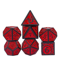 Black with Red Irregular Pattern Fill: 7-Piece Acrylic Dice Set (Online Only)