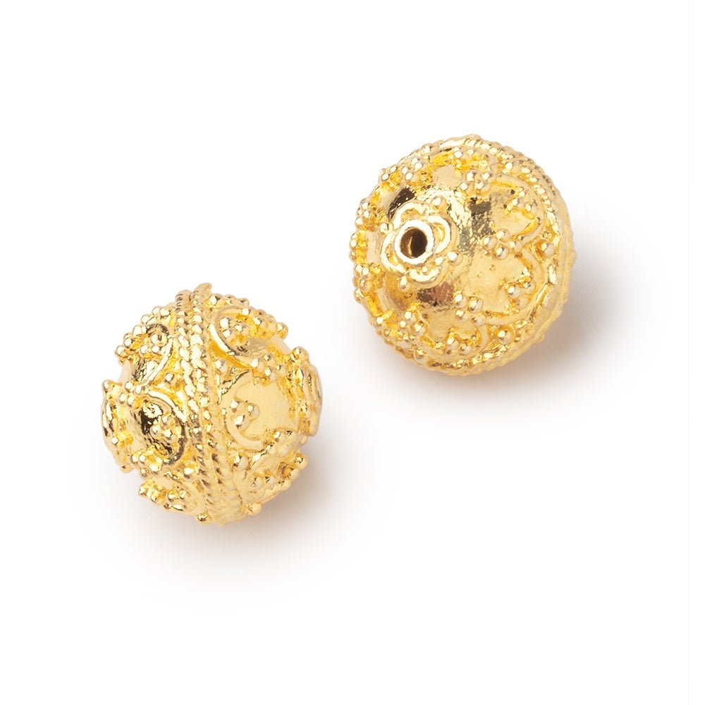 12mm 22kt Gold Plated Copper Moroccan Design Round Set of 2 Beads (ONLINE ORDER ONLY)