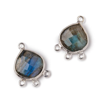 12mm .925 Silver Bezel Labradorite faceted heart 3 ring Connector 1 focal bead (ONLINE ORDER ONLY)