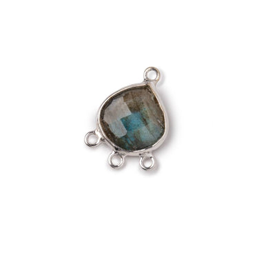 12mm .925 Silver Bezel Labradorite faceted heart 3 ring Connector 1 focal bead (ONLINE ORDER ONLY)