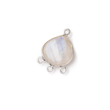 12mm .925 Silver Bezel Rainbow Moonstone faceted heart 3 ring Connector 1 piece (ONLINE ORDER ONLY)