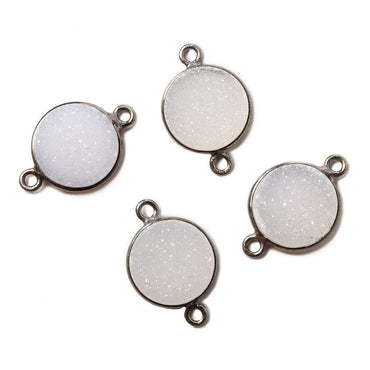 12mm Black Gold Bezel White Drusy Coin Connector 1 piece (ONLINE ORDER ONLY)