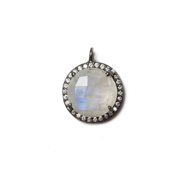 12mm Black Gold Bezeled Cubic Zirconia & Rainbow Moonstone Pendant 1 pc (ONLINE ORDER ONLY)