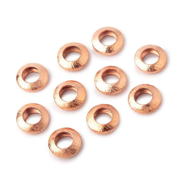 12mm Copper Brushed Disc Large Hole Beads Set of 10 pieces (ONLINE ORDER ONLY)