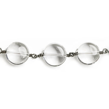 12mm Crystal Quartz plain coin Black Gold Chain by the foot 16 pieces (ONLINE ORDER ONLY)