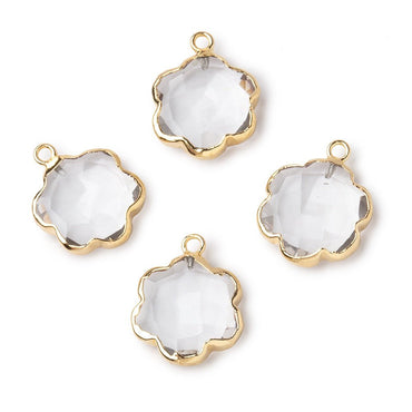 12mm Gold Leafed Crystal Quartz Faceted Flower Pendant 1 piece (ONLINE ORDER ONLY)