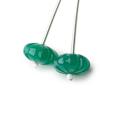 12mm Green Onyx Carved Melon Focals Set of 2 Beads (ONLINE ORDER ONLY)