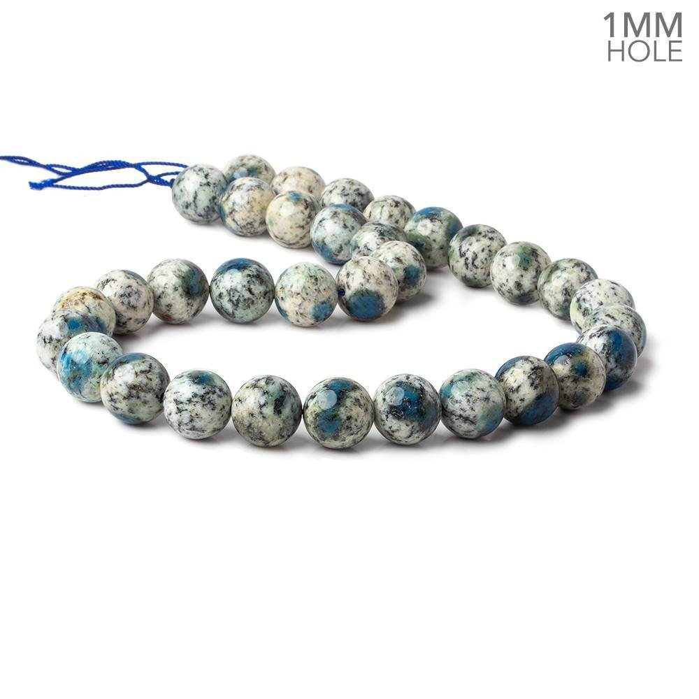 12mm K2 Azurite Granite "K2 Jasper" plain rounds 15 inch 33 beads 1mm hole (ONLINE ORDER ONLY)