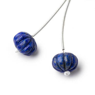 12mm Lapis Lazuli Carved Melon Focals Set of 2 Beads (ONLINE ORDER ONLY)