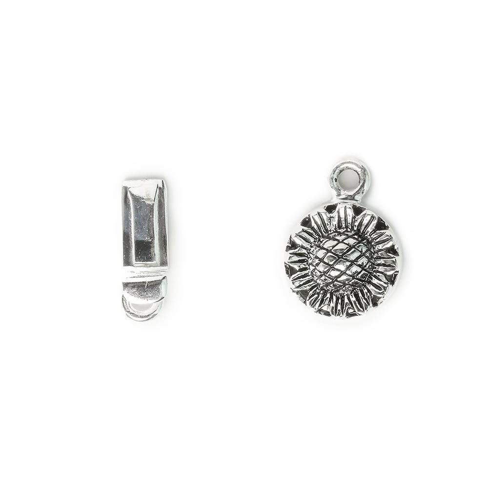 12mm Antique Sterling Silver Box Clasp Sunflower Design 1 piece (ONLINE ORDER ONLY)