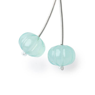 12mm Seafoam Blue Chalcedony Carved Melon Focals Set of 2 Beads (ONLINE ORDER ONLY)